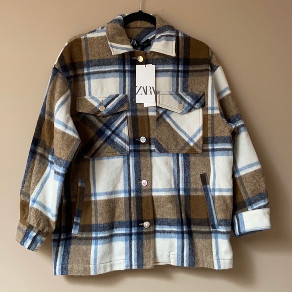 NWT Zara Button Front Plaid Shacket - Picture 1 of 6